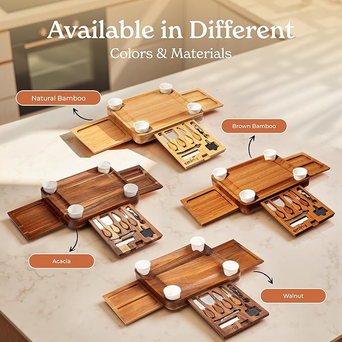 SMIRLY Charcuterie Boards Set - Large Bamboo Cheese Board Set - House Warming Gifts New Home, Wedding Gift for Couple, Bridal Shower Gift, Birthday Gifts for Women