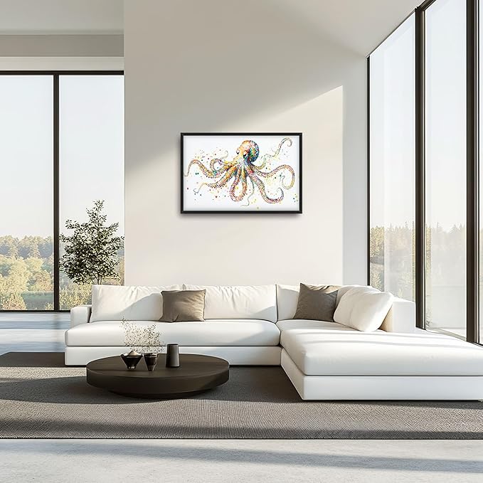 Octopus Large Wall Art for Living Room Framed, Octopus Wall Decor Pictures, Colorful Ocean Animal Canvas Print Painting, Aesthetic Artwork Bedroom Office Home Decor 36"x24"