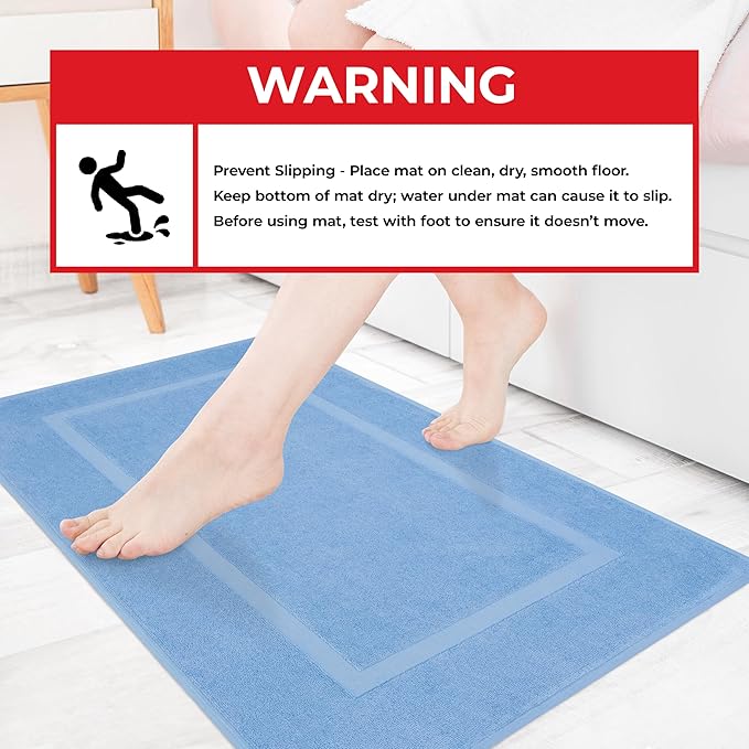 Cotton Paradise 100% Cotton Bath Mats for Bathroom Floor Set of 2 Pack, 20x34 Soft Absorbent Washable Quick Dry Tub Bathmat, Sky Blue Towel Bath Mat
