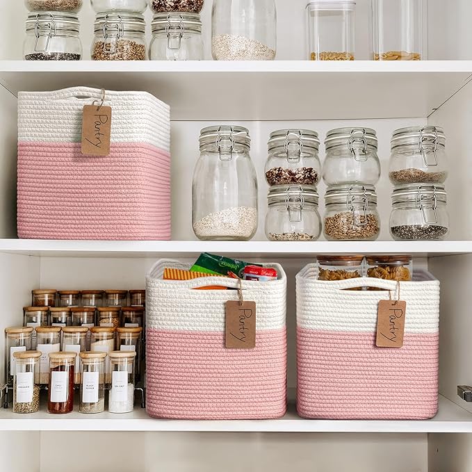 INDRESSME 11x11 Cube Storage Bins, 3-Pack Stuff Animal Storage Baskets for Gifts Pink Storage Bins for Classroom Cube Baby Nursery Basket, Closet, Small Kids Toy Basket