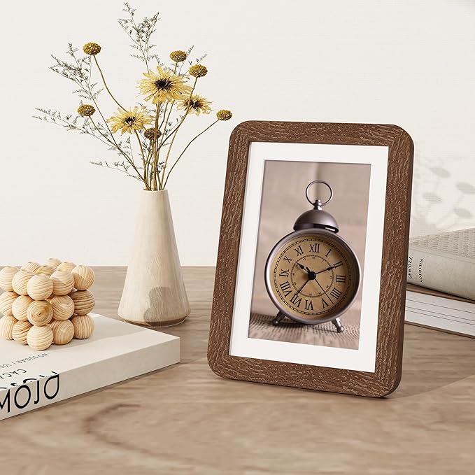 5x7 Picture Frames Set of 3, 5 by 7 Photo Frames for Wall & Tabletop Display, Solid Oak Wood Frames with Plexiglass, 5x7 Frame Matted to 4x6, Light Wood 5 x 7 Gallery Wall Frame Set, Walnut Color