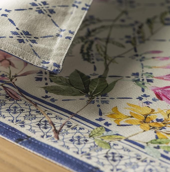 Maison d' Hermine Placemats Set of 4 100% Cotton Washable Cloth Place Mats, Reusable Table Mats for Kitchen Dining Decoration, Party, Wedding, Restaurant Spring/Summer (Faience, 13" x 19")