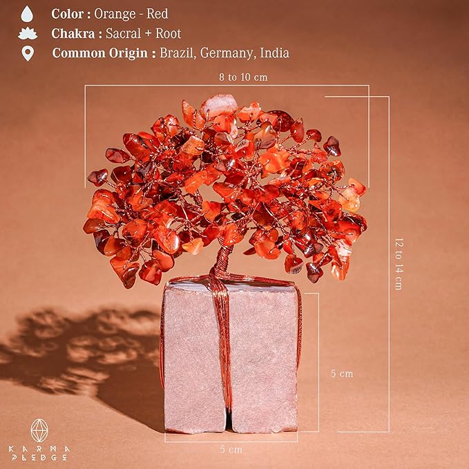 Crystal Tree for Birthday Gifts for Women, Handmade Raw Crystal Base Carnelian Chakra Healing Crystal Tree of Life for Positive Energy, Money, Good Luck, Christmas Décor, Home and Office Decor