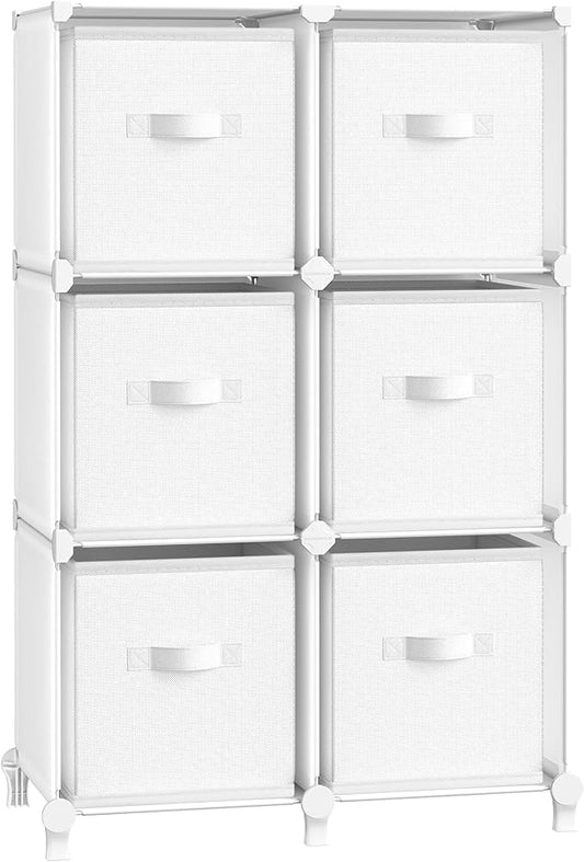 SONGMICS Cube Storage Organizer with Storage Boxes, 6-Cube Organizer, 6 Collapsible Non-Woven Fabric Bins, Customizable, Space-Saving, Bedroom, Living Room, Cloud White ULPC062W06