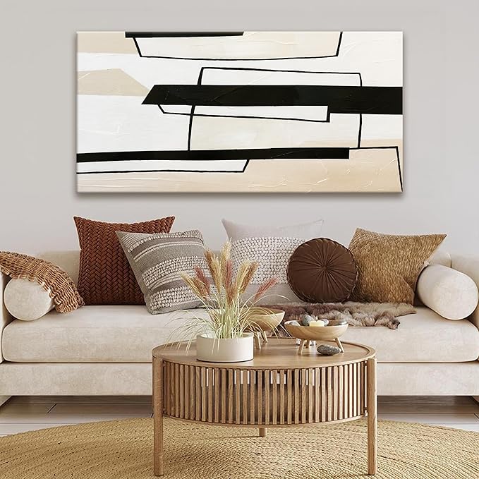 TAIJXAGSG Abstract White Wall Art Living Room Modern Painting Picture 24"X 48" Canvas Art Wall Decor Abstract Art Canvas Prints Artwork For Bathroom Kitchen Black And White Wall Decoration