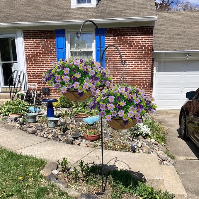 Artificial Hanging Flowers with Basket,Fake Daisy Flowers in 12 inch Coconut Lining Hanging Baskets for The Decoration of Courtyard, Indoors, and Outdoors(Purple)