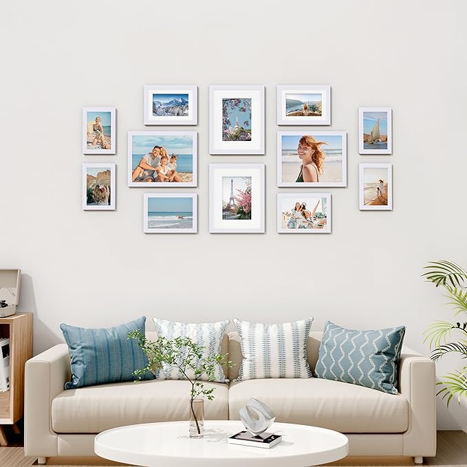 Vittanly Picture Frames Collage Wall Decor for Mounting or Tabletop Display, Gallery Wall Frame Set for Family, Multi Sizes Including 4pcs 8x10, 4pcs 5x7, 4pcs 4x6, White