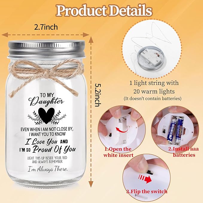 Gift for Daughter, Daughter Gifts from Mom, Daughter Birthday Gifts from Mom Dad, Mother Daughter Gift, Christmas Daughter Gift Mother's Day Daughter Gift Graduation Decorative Jar Light Night