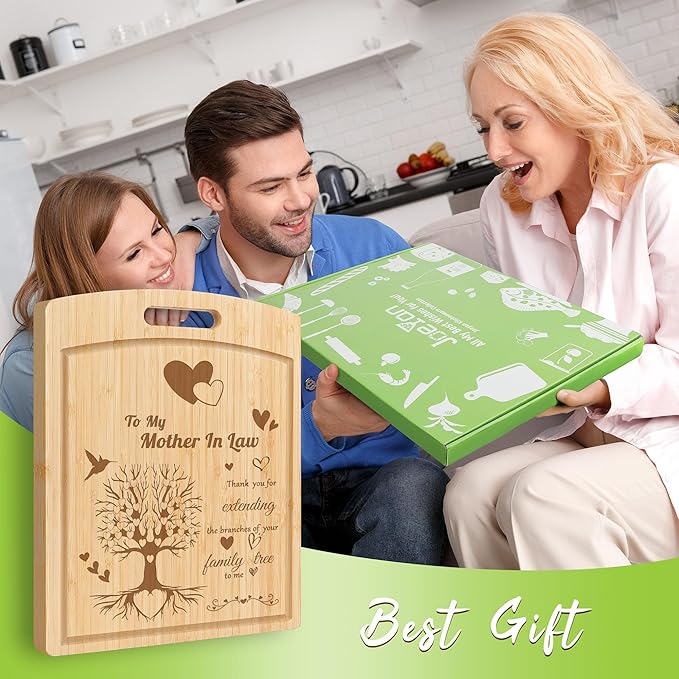 Joeyan Mother-in-Law Gift from Daughter-in-Law Son-in-Law, Personalized Engraved Cutting Board Kitchen Present for Birthday Christmas, Large Size, Heavy Duty, 16x12x0.8"