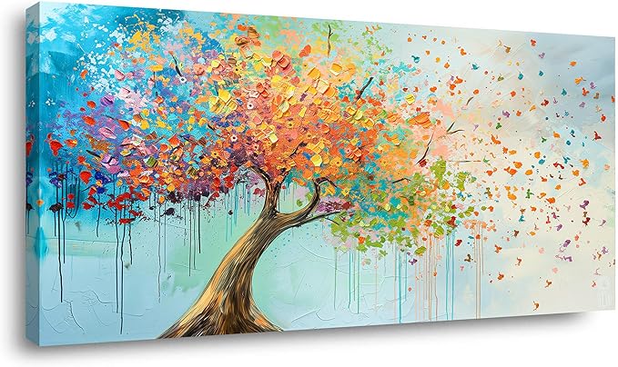 ZESTFLICKR Wall Art tree of Life fly canvas colorful Oil Painting Reproduction Print Modern Abstract Paintings Artwork Landscape Picture for Living Room Bedroom Home Office Kitchen Decor(23x46inch)
