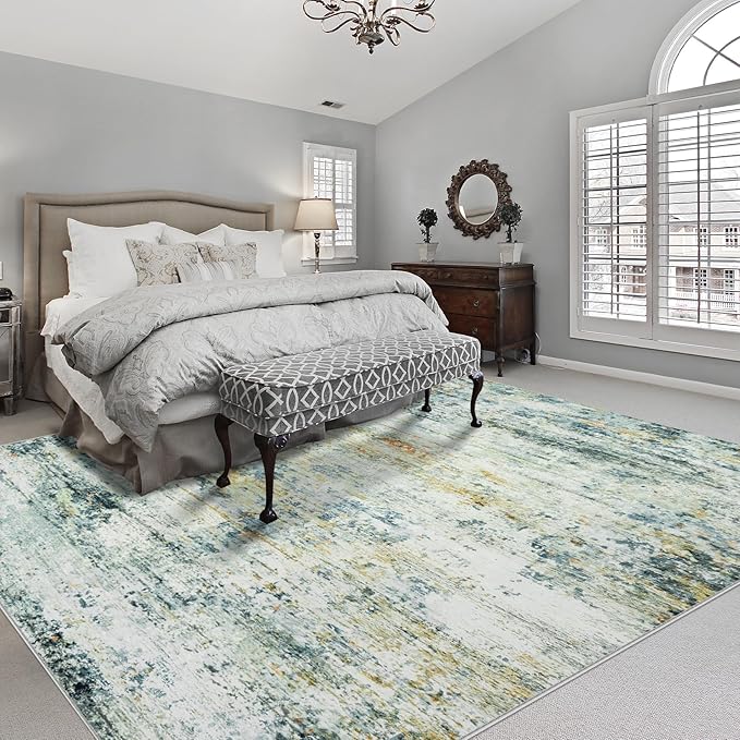 10x14 Area Rugs for Living Room: Large Machine Washable Area Rug with Non Slip Backing Non Shedding Abstract Stain Resistant Carpet for Bedroom Dining Room Nursery Home Office - Sage Green/Multi