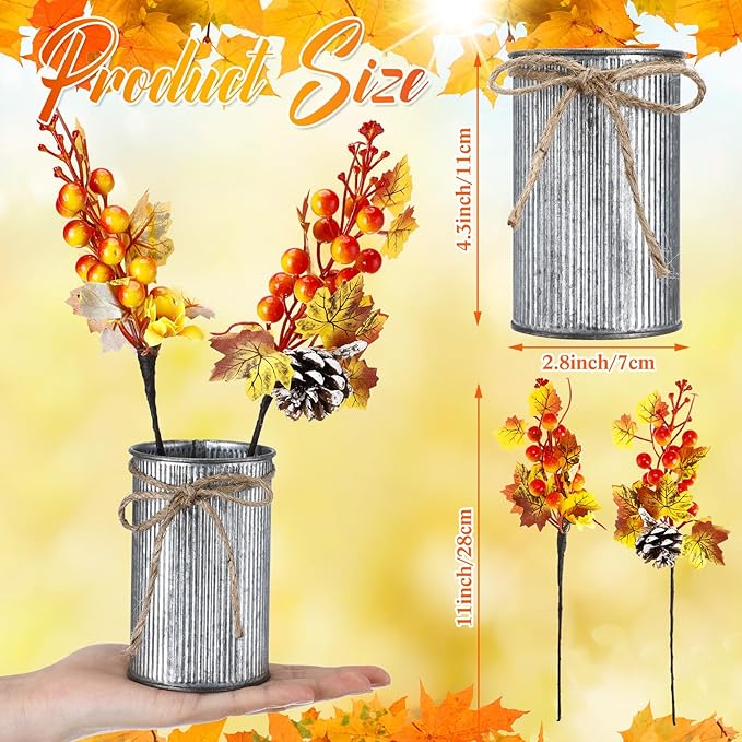 Zeyune 3 Sets Fall Thanksgiving Table Centerpiece Decoration Harvest Artificial Flower Stem Pumpkin Maple Berry Pick with Metal Pot for Autumn Rustic Farmhouse Home Kitchen Dining Indoor Decoration