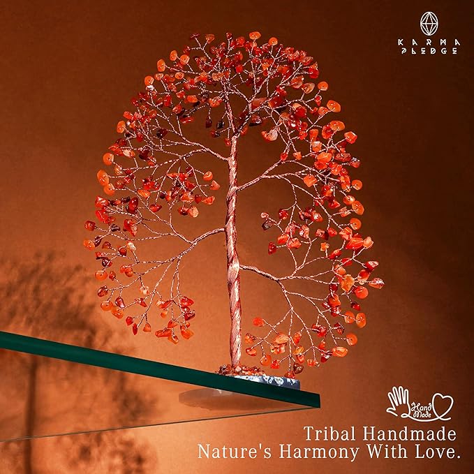 Crystal Trees for Home and Office Decoration, Carnelian Chakra Healing Crystals Feng Shui Handmade Trees for Positive Energy, Money, Good Luck, Christmas Decor, Birthday Gifts for Women, Mom
