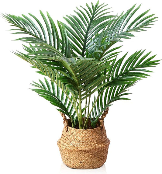 LOMANTO Fake Majesty Palm Plant 2Ft Artificial Plants for Home Decor Indoor Small Faux Trees in Pot Fake Tropical Plants for Housewarming Gift 1Pack