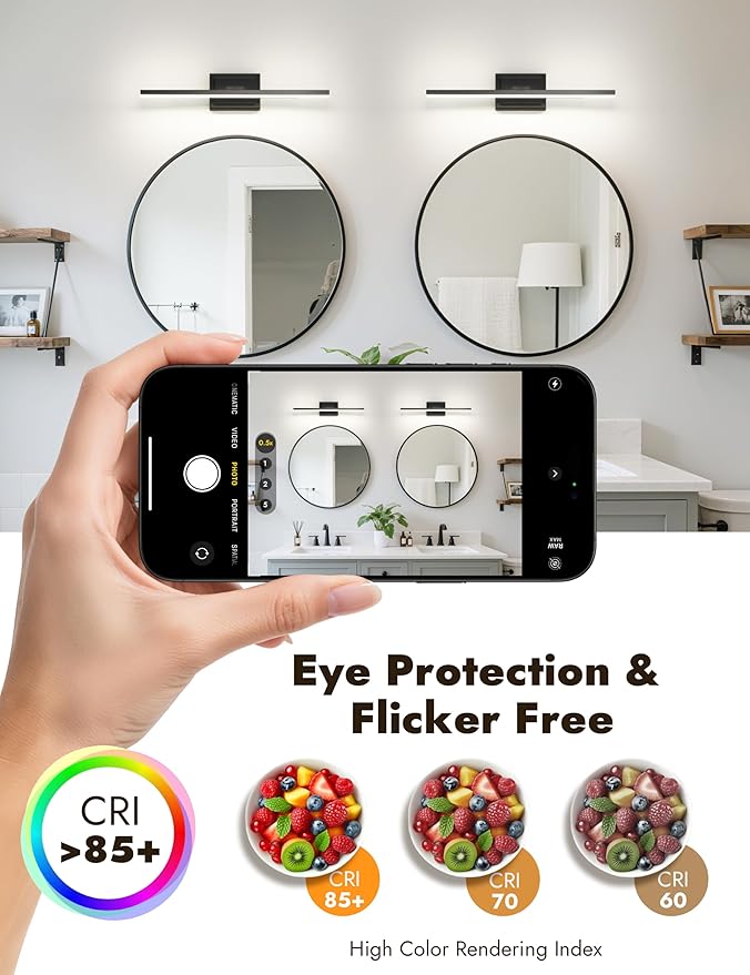 NIORSUN 24 Inch Modern Bathroom Light Fixture, 14W 5CCT Dimmable LED Black Bathroom Vanity Lights Over Mirror, Vanity Lights for Bathrooms Restroom Mirror- ETL Certified