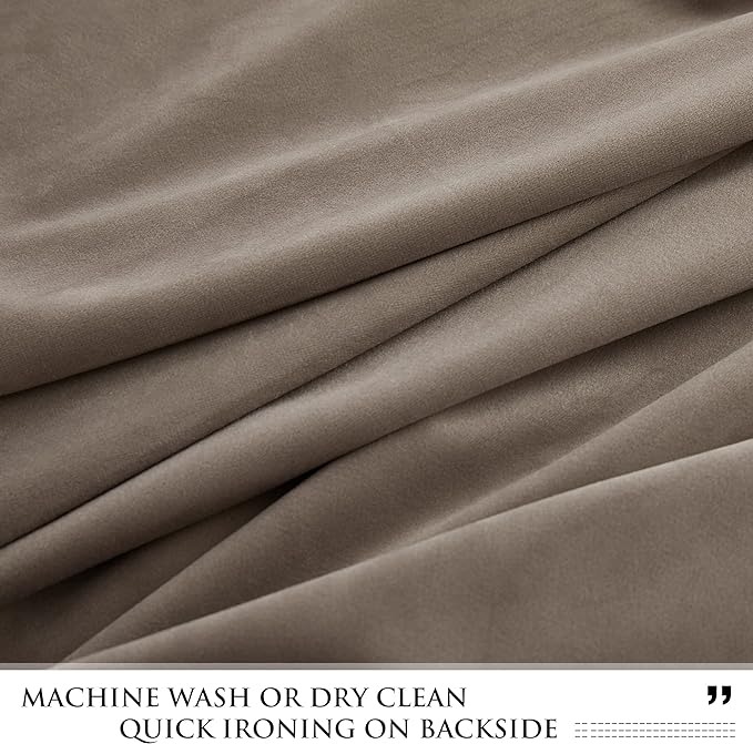 StangH Taupe Velvet Curtains Super Soft Back Tab Window Drapes 72 inches Long for Living Room, Light Blocking Thermal Privacy Curtains for Study/Laundry, W52 x L72, 2 Panels