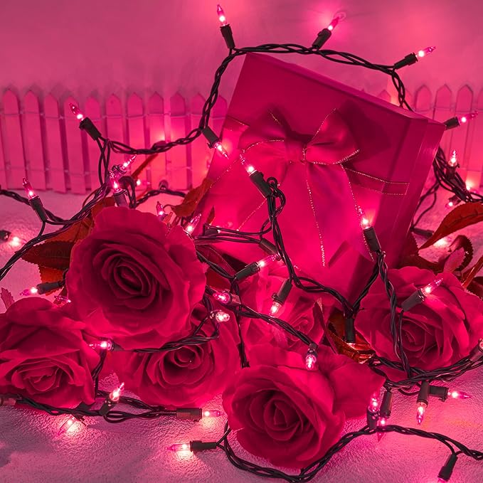 Joiedomi Pink Christmas String Lights,200(2x100) 42.8FT Valentines Day Fairy Tree Lights Plug in for Indoor Outdoor Xmas Valentines Decor Patio Holiday Theme Party Yard House,Green Wire
