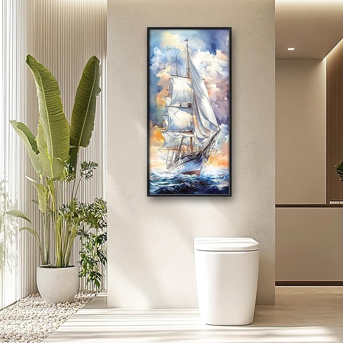 Lovira Nautical Sailboat Large Wall Art Sailing Ocean Coastal Canvas Wall Decor Seascape Pictures Prints Painting Framed Vertical Artwork for Living Room Bedroom Bathroom Kitchen Office 30"x60"