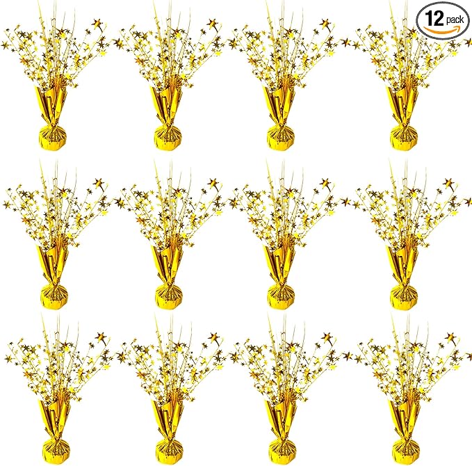 12 Pack Metallic Foil Spray Centerpiece Star Table Decoration Burst Table Centerpieces for Birthday Wedding Anniversary Graduation Holiday Party Supplies Decor, Gold