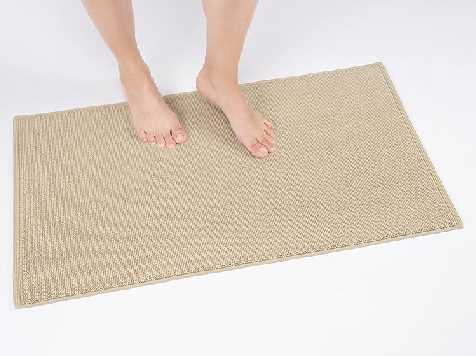 Cotton Paradise 100% Cotton Non Slip Bath Mats for Bathroom, 17x24 inch Soft Absorbent Quick Dry Machine Washable Floor Bath Mat, Beige