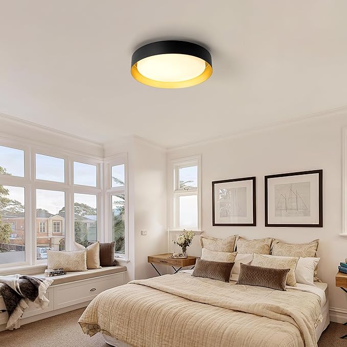12 Inch LED Flush Mount Ceiling Light, 18W Flush Mount Light Fixture in Balck and Gold Finish, Dimmable Ceiling Light for Bedroom, Hallway, Entryway, Bathroom, Kitchen 3000K Warm White