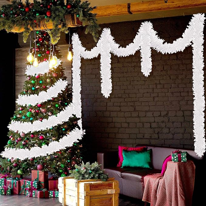 Dingion 59 Feet Christmas Tinsel Garland Metallic Twist Ornaments Hanging Glitter Xmas Garland for Christmas Tree Indoor Outdoor Decoration Party Supplies