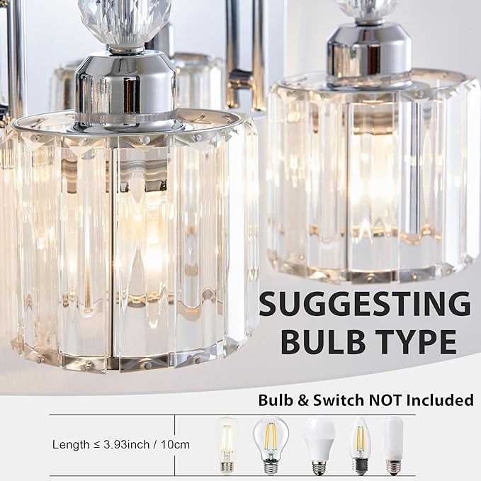 Bathroom Vanity Light Fixtures Over Mirror - Makeup Lighting Chrome - for Modern Wall, Bath, Desk, Farmhouse, Hallway 3 Crystal Lights