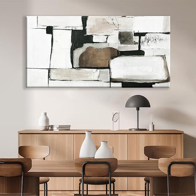 Tsomzxng Large Abstract Wall Art For Living Room Decor Grunge Room Decor Art Canvas Art Wall Decor 29" X 58" Painting Brown Grey Wall Art Line Art For Bedroom Home Office Dining Room Artwork