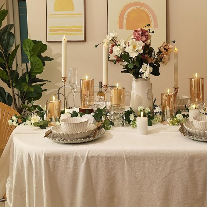 NURADA Flameless Candles with Remote Timer - Glass Real Wax 3D Wick LED Pillar Votive Candle Set Battery Operated Flickering Light for Home Christmas Decoration - Gold 3 Pack