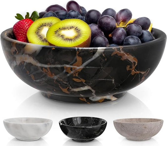 Gusto Nostro 8" Luxury Black Marble Decorative Bowl for Coffee Table - Elegant Decorative Fruit Bowl for Kitchen Counter - Heavy Stone Entryway Catch All for Keys, Potpourri Holder Centerpiece, Medium