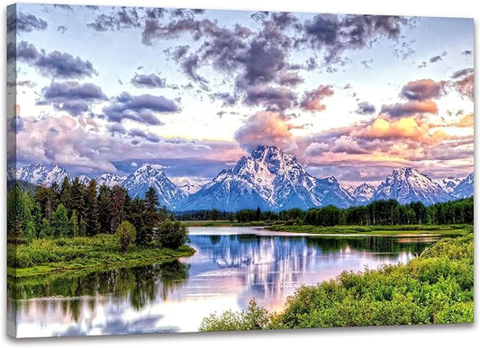 SKASNFAI Grand Teton Wall Art Mountain Art Wall Decor National Park Canvas Painting Framed Decor Large Landscape Poster for Living Room Bedroom (24x36 inch)