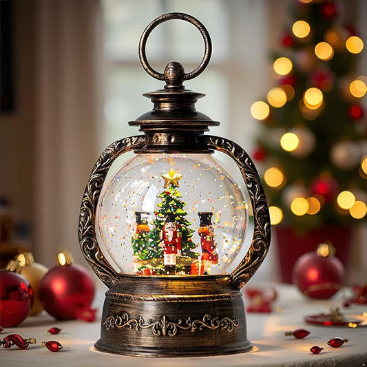 Nutcracker Snow Globe, Musical Christmas Water Lantern with Swirling Glittering Home Decoration and Gift, Battery Operated or USB Powered