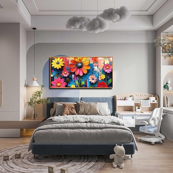 ZHAOSHOP Colorful Flower Pictures Wall Art Bedroom - Teen Girl Room Decor - Big Picture Frames for Wall Ready to Hang Size 29" x 59"