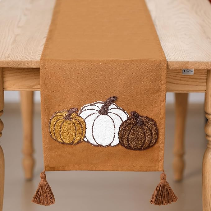 Breling Thanksgiving Pumpkin Table Runner Jacquard Fall Pumpkin Thanksgiving Dinner Table Runner Autumn Harvest Decoration for Kitchen Dining Home Dinner Party 13x72 Inch(Brown)
