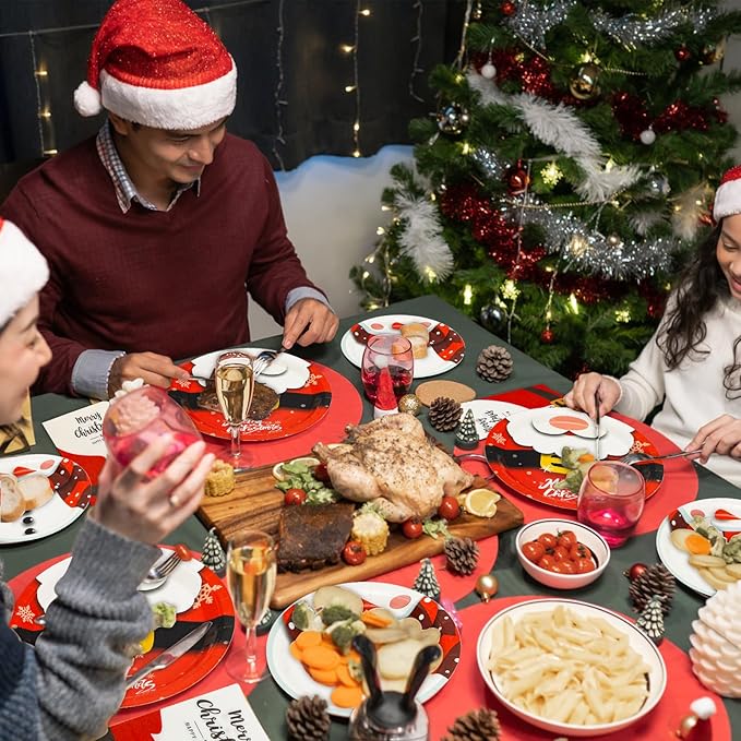 180Pcs Christmas Party Supplies Paper Plates and Napkins Serve 60 Disposable Tableware Set for Birthday Party Decorations Game Day Family School Holiday Sports Events