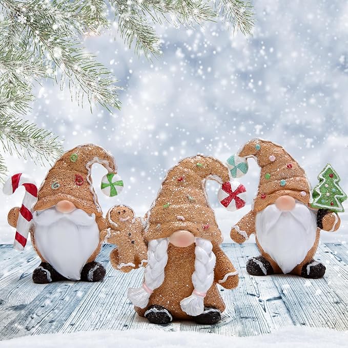 Hodao Christmas Gingerbread Gnome Decorations Set of Three-Charming Christmas Decor for Home Indoor-Festive Fun Gift (Classic Colors)