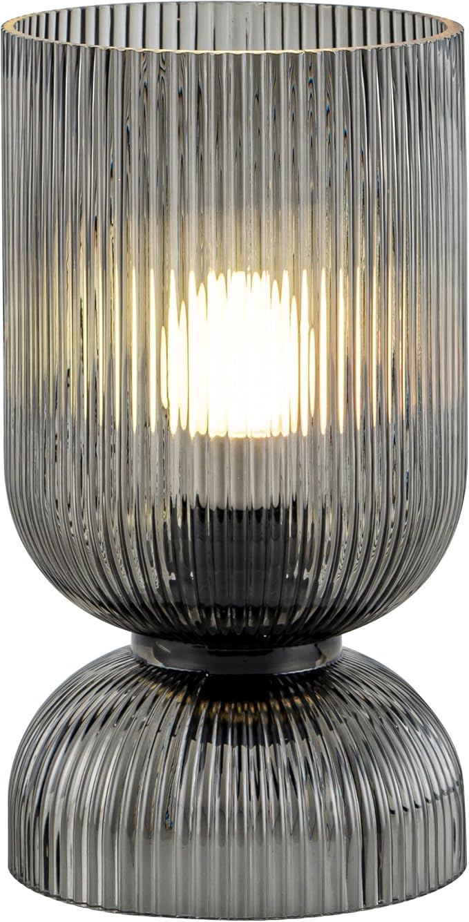 Modern RGB Glass Table Lamp with Remote,Color Changing Bedside Lamp with Ribbed Glass Shade, 16 Colors, On/Off Cord Switch, Nightstand Lamp for Bedroom, Living Room, Office, Bulb Included