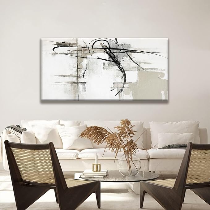 Tsomzxng Abstract Wall Art Modern Wall Decorations Maximalist Canvas Wall Art Decor Prints Black Line Artwork For Living Room Wall Bedroom Kitchen Office Artwork Ready To Hang 24"×48"