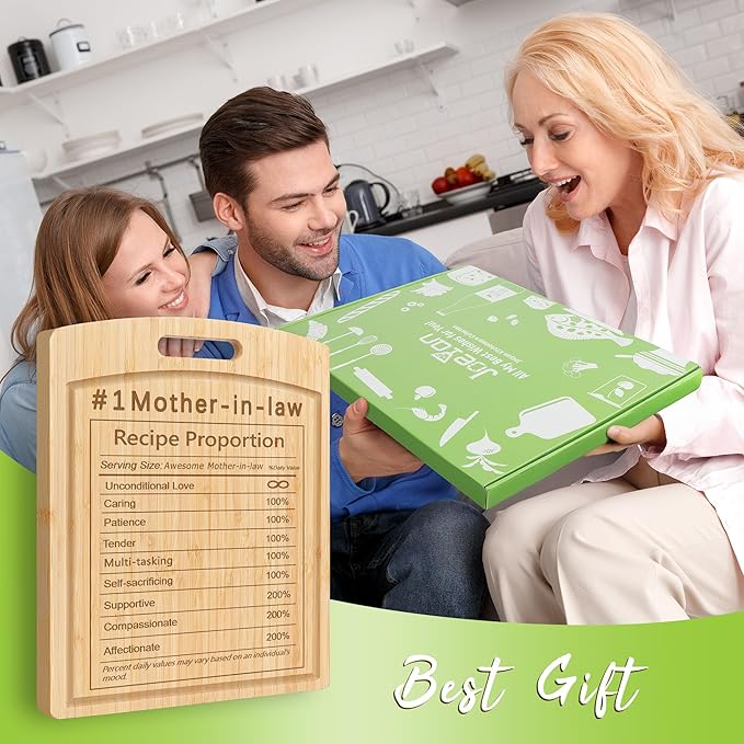 Joeyan Mother-in-Law Recipe Cutting Board Gift from Daughter-in-Law Son-in-Law, Personalized Engraved Kitchen Present for Birthday Christmas, Large Size, Heavy Duty, 16x12x0.8"