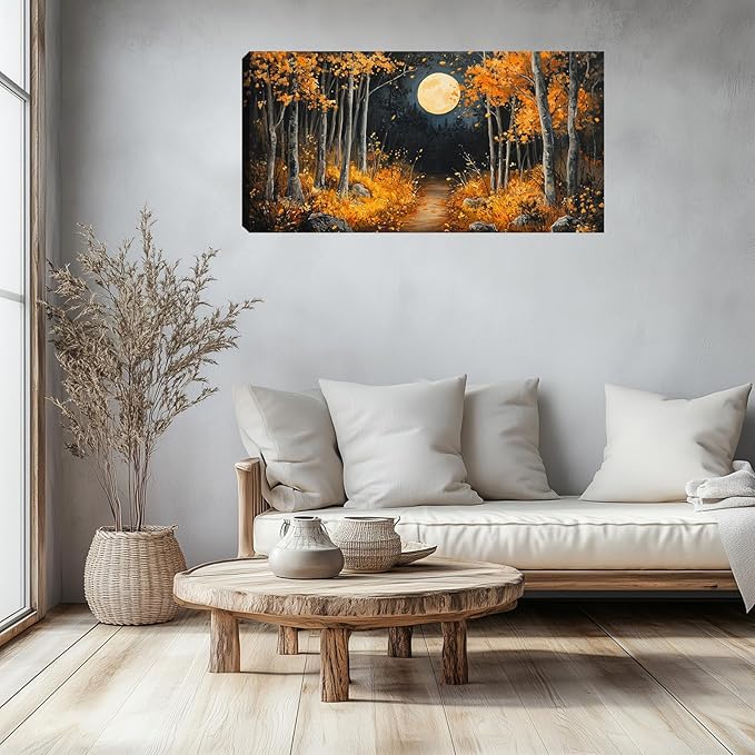 Forest Canvas Wall Art Nature Landscape Painting Moon Tree Scenery Picture Wall Decor Large Framed Artwork for Living Room Bedroom Office Home Wall Decorations 40L x 20W