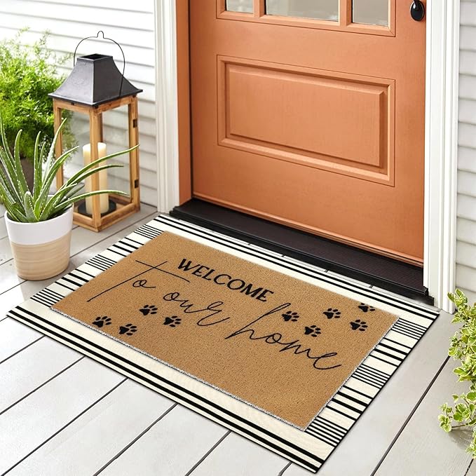 2 Pcs Door Mat Welcome Non Slip Coir Mats Floor Layering Doormats Seasonal for Front Porch Entryway Decor