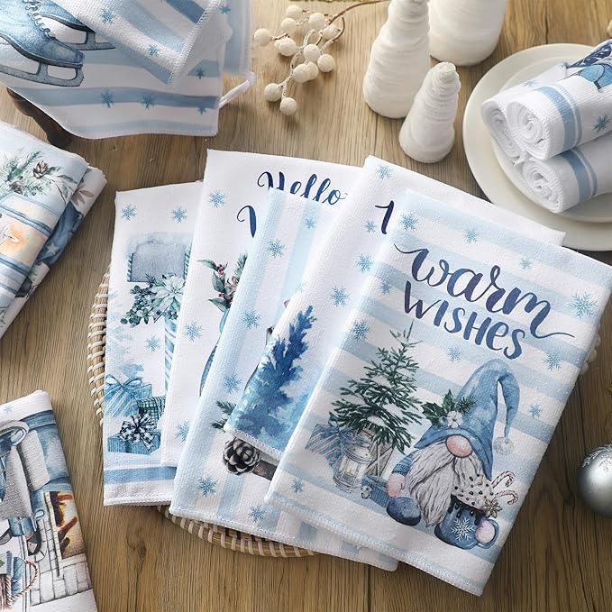 12 Pcs Christmas Kitchen Towels and Dishcloths Absorbent Christmas Tree Reindeer Truck Hand Dish Towels Decoration for Xmas Home Gift Supplies, 14.2 x 21.3 Inch(Novel Style)