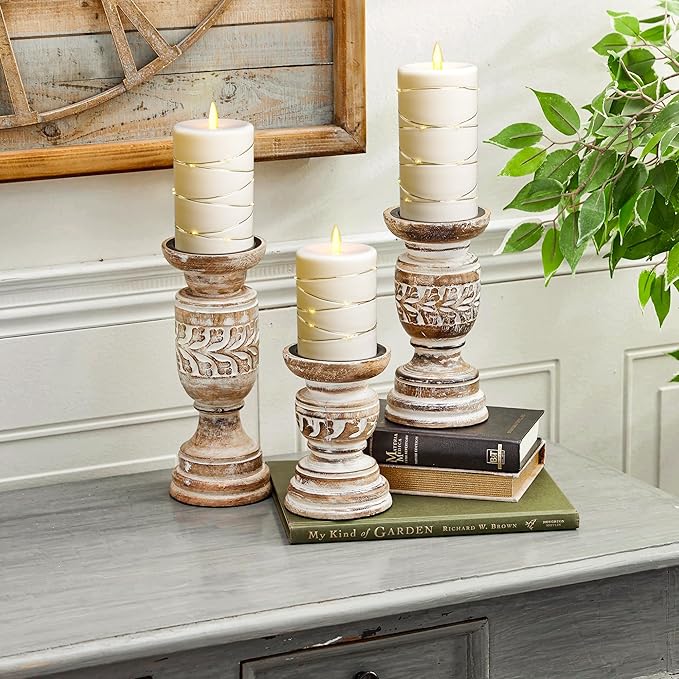 Da by Flameless Candle with Recessed Fairy Lamp, Dynamic Flame Candle Battery Powered with Timer & Remote Control 3-Piece Set