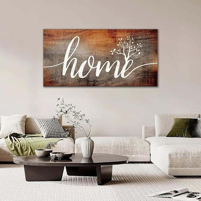 Large Farmhouse Home Wall Art Home Word Sign Pictures Wall Decor Rustic Home Quotes Canvas Painting Print Modern Family Decor Artwork Framed for Living Room Bathroom Master Bedroom Dining room 60"x30"