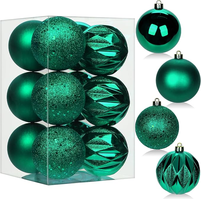 12PCS 3.15" Christmas Ball Ornaments Shatterproof Dark Green Christmas Tree Decorations Xmas Tree Balls Halloween Ornaments Décor