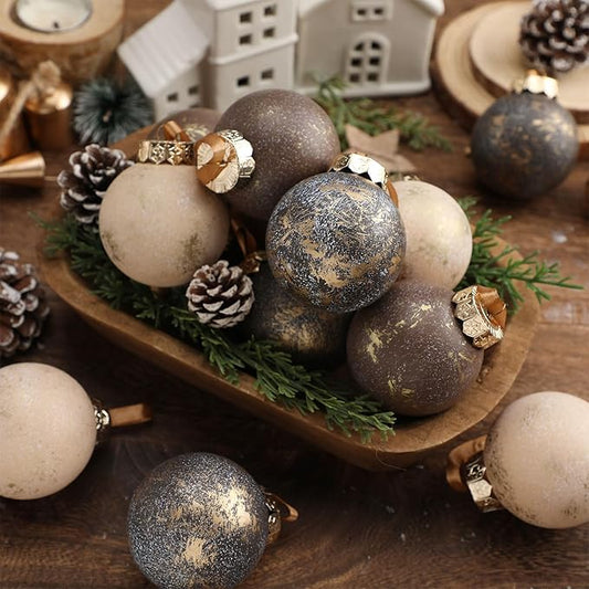 12 Pcs Neutral Textured Christmas Ball Ornaments 2.36'' Vintage Christmas Tree Decor Modern Rustic Brown Ornaments with Loop Shatterproof Hanging Ball for Xmas Farmhouse Decor (Vintage Copper)