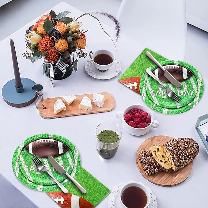 180Pcs Football Party Supplies Paper Plates and Napkins Serve 60 Disposable Tableware Set for Birthday Party Decorations Game Day Family School Holiday Sports Events