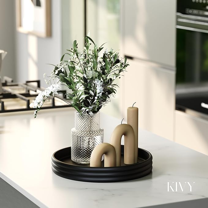 KIVY Round Decorative Concrete Tray 11x1,5 Inch - Modern Circle Coffee Table Bowl - Home Decor Table Tray for Livingroom & Bedroom - Modern Decorative Trays - Black Flat Bowl - Centerpiece Trays