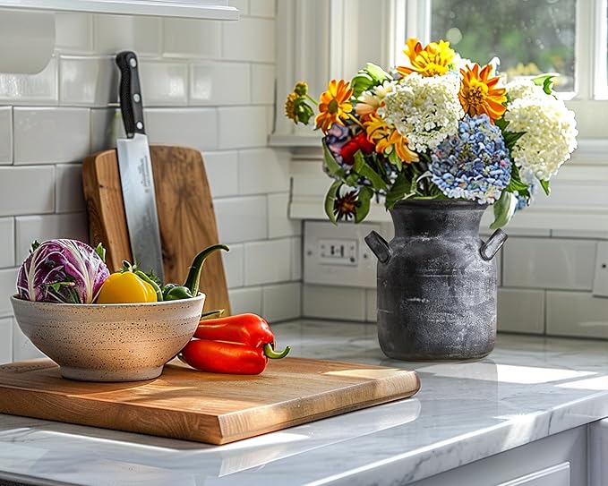 Quoowiit Ceramic Rustic Farmhouse Vase, Distressed Decorative Flower Vases for Home Decor, Ideal Shelf Decor, Grey Boho Vase for Living Room Bedroom Kitchen Office Centerpiece Table Decorations