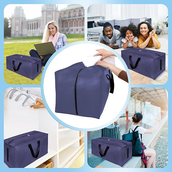 8 Pack Large Strong Moving Bags with Zippers & Carrying Handles - Water-Resistant - Heavy Duty Storage Tote for Space Saving, Fold Flat, Alternative to Moving Box (Blue)